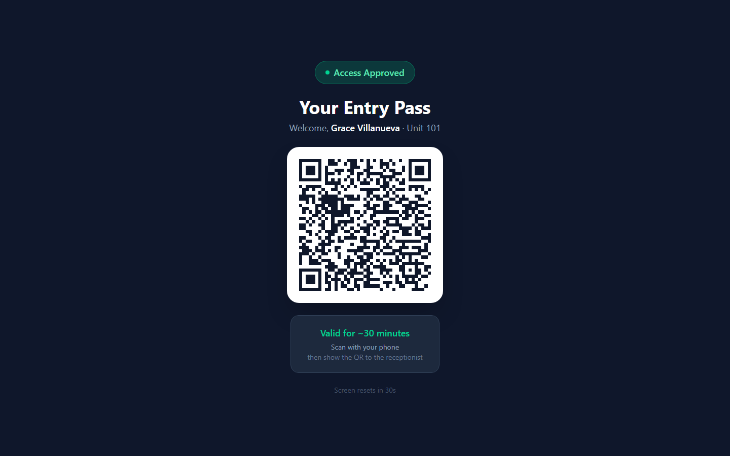 Kiosk QR entry pass
